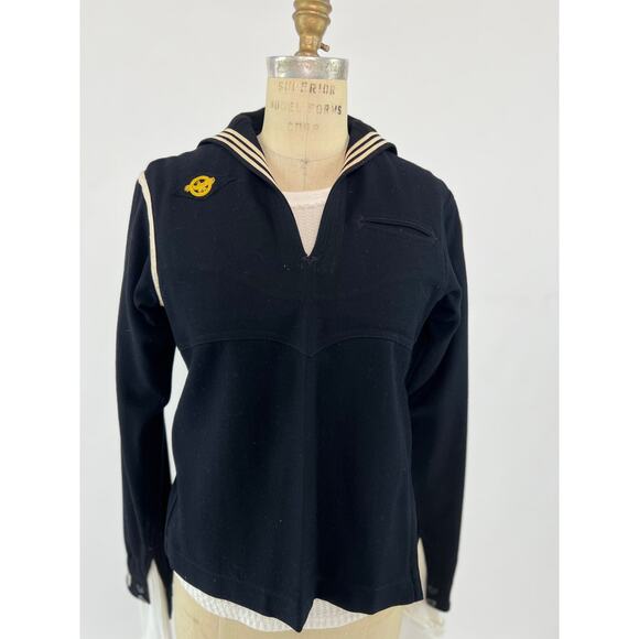 VTG WWII US Navy Seabees Uniform Dress Jumper Shirt Dragon Embroidery 40s Blk XS - Picture 1 of 10